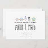 共同の誕生日招待状 - スペースをテーマにした - 現代風 招待状 (正面/裏面)