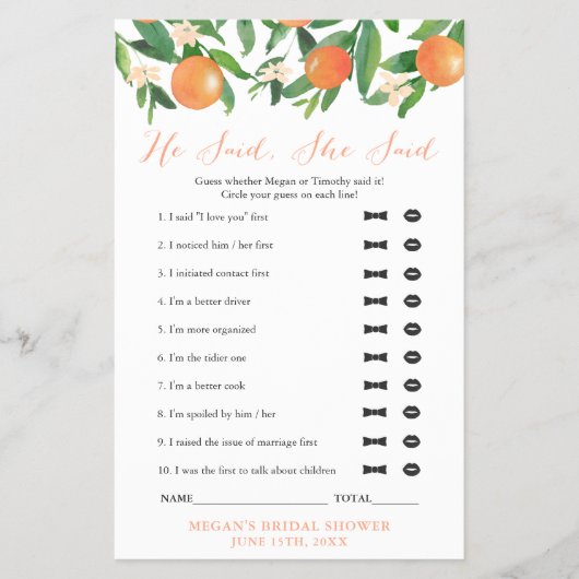 共同ウェディングシャワーゲーム誰が言った? チラシ (正面)