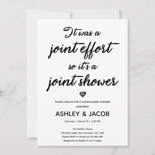 共同エフォート共同シャワーコードカップル赤ちゃんシャワー 招待状 (正面)
