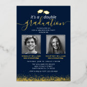 共同エレガント卒業写真海軍金ゴールド 箔招待状 (正面)