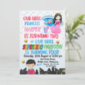 共同スーパーヒーローおよびプリンセスの誕生日の招待状 招待状 (スタンド正面)