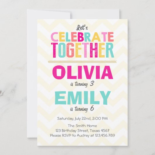 共同ツインバースデーパーティーの招待ガールズピンク 招待状 (正面)