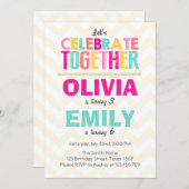 共同ツインバースデーパーティーの招待ガールズピンク 招待状 (正面/裏面)