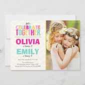 共同ツインバースデーパーティーの招待ガールズピンク 招待状 (正面)