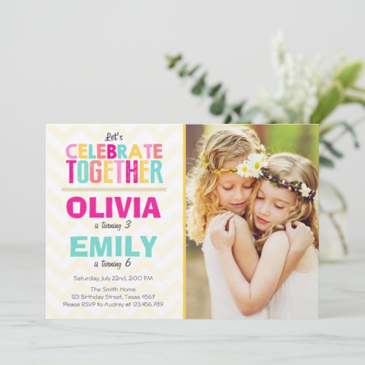 共同ツインバースデーパーティーの招待ガールズピンク 招待状 (スタンド正面)