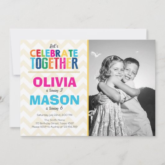 共同ツインバースデーパーティーの招待 招待状 (正面)