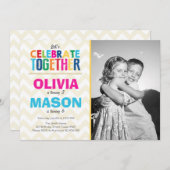 共同ツインバースデーパーティーの招待 招待状 (正面/裏面)