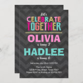 共同ツインバースデーパーティー招待女の子ピンク 招待状 (正面/裏面)