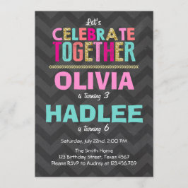 共同ツインバースデーパーティー招待女の子ピンク 招待状