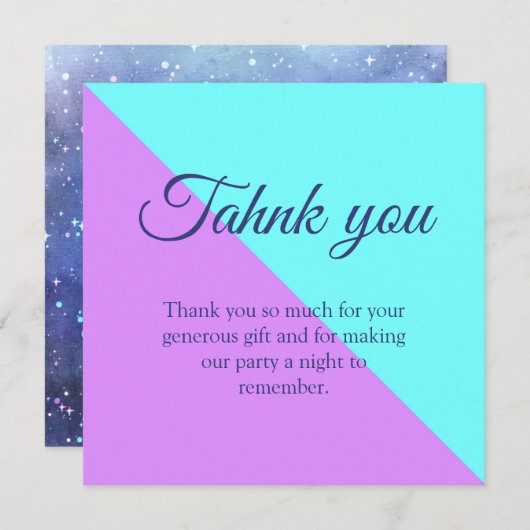 共同ツイン宇宙誕生日パーティーボーイガール サンキューカード (正面/裏面)