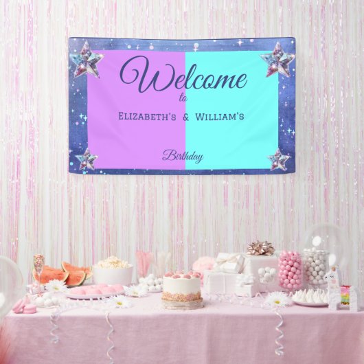 共同ツイン宇宙誕生日パーティーボーイガール 横断幕 (パーティー)