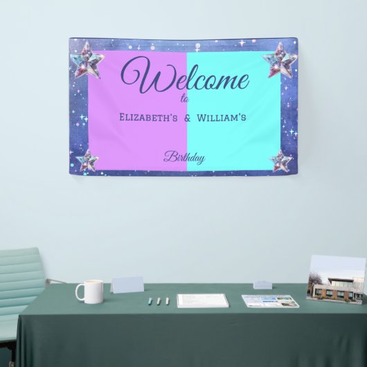 共同ツイン宇宙誕生日パーティーボーイガール 横断幕 (トレードショー)