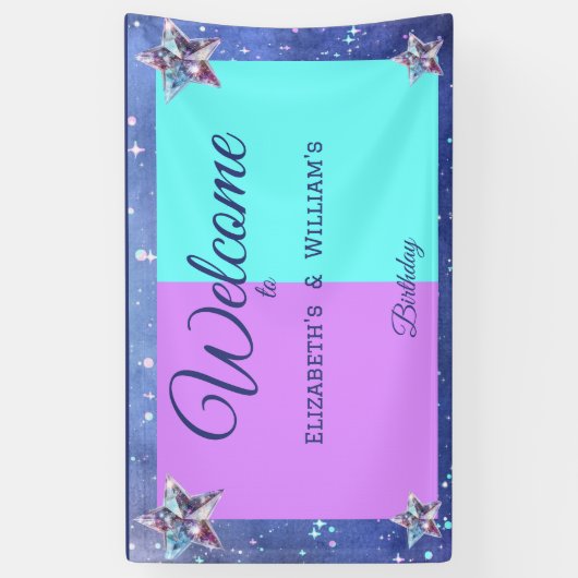 共同ツイン宇宙誕生日パーティーボーイガール 横断幕 (縦)