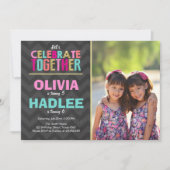 共同ツイン誕生日パーティーの招待ガールズピンク 招待状 (正面)