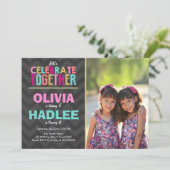 共同ツイン誕生日パーティーの招待ガールズピンク 招待状 (スタンド正面)