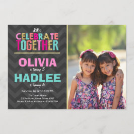 共同ツイン誕生日パーティーの招待ガールズピンク 招待状