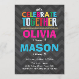 共同ツイン誕生日パーティーの招待ボーイ·ガール 招待状