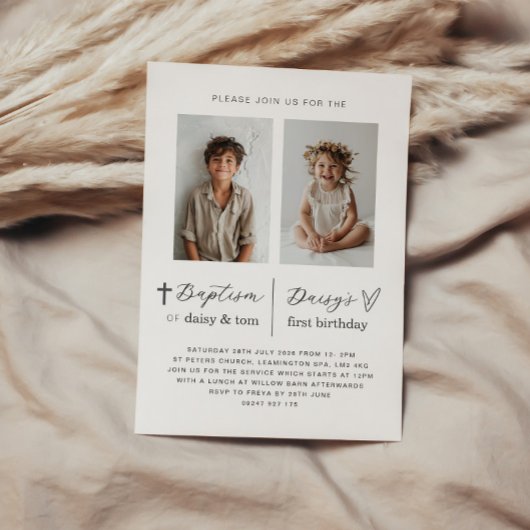 共同バプテスマと一歳の誕生日2写真招待状 招待状