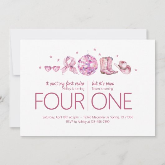 共同バースデーパーティー – ディスコ女性のカーボーイテーマ 招待状 (正面)