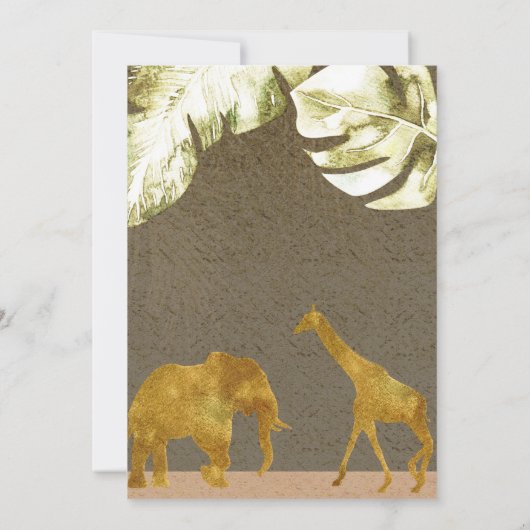 共同ベビーシャワー金ゴールドサファリジャングル動物 招待状 (裏面)