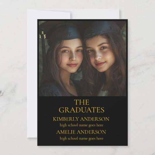 共同モダン黒卒業パーティー招待状 招待状 (正面)