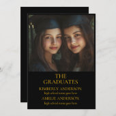 共同モダン黒卒業パーティー招待状 招待状 (正面/裏面)
