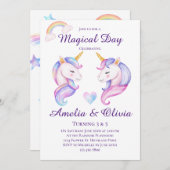 共同ユニコーンシスターズ兄弟姉妹誕生日パーティー 招待状 (正面/裏面)