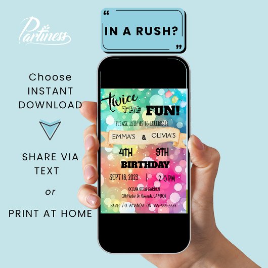 共同兄弟姉妹の組み合わせ誕生日パーティガールボーイ 招待状