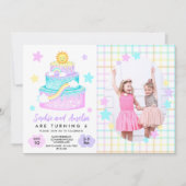 共同姉妹 レインボー 誕生日パーティーの写真 招待状 (正面)