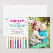 共同対の誕生日のパーティの招待状は二重を結び付けます 招待状 (正面/裏面)