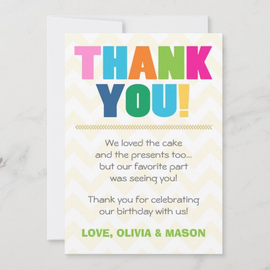 共同誕生日のサンキューカードの双生児の虹色 サンキューカード (正面)