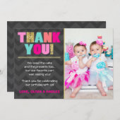 共同誕生日サンキューカードツインズピンク金ゴールドミント 招待状 (正面/裏面)