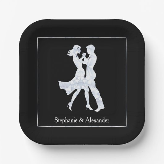 共同誕生日パーティーアダルトゴールデンダンスカップル ペーパープレート (正面)