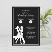 共同誕生日パーティーアダルトホワイトダンスカップル 招待状 (スタンド正面)