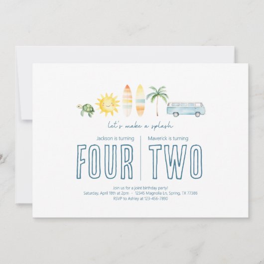 共同誕生日パーティー – ビーチテーマ招待状 招待状 (正面)
