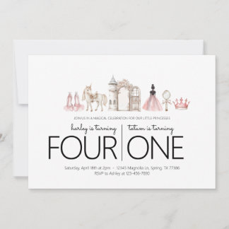 共同誕生日パーティー – プリンセステーマ招待状 招待状