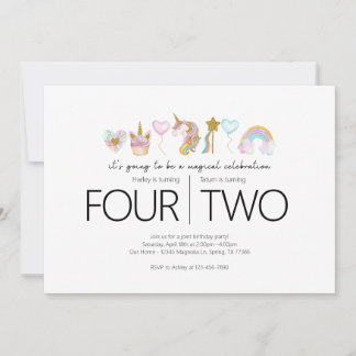 共同誕生日パーティー – Unicornテーマ 招待状