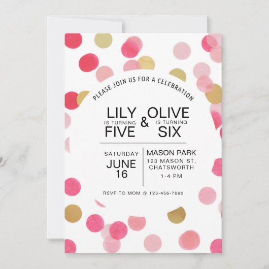 共同誕生日、紙吹雪誕生誕生日、  招待状 (正面)