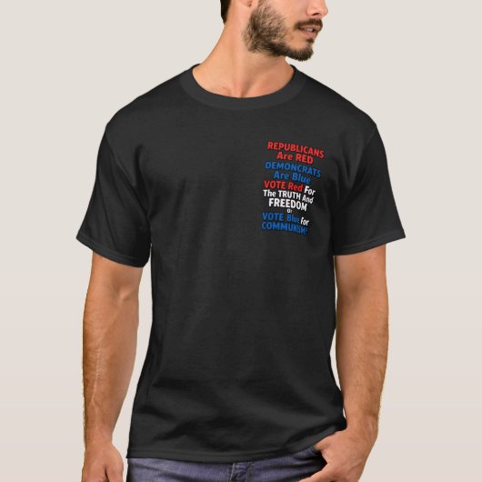 共和党は赤、民主党は青 Tシャツ (正面)