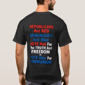 共和党は赤、民主党は青 Tシャツ (裏面)
