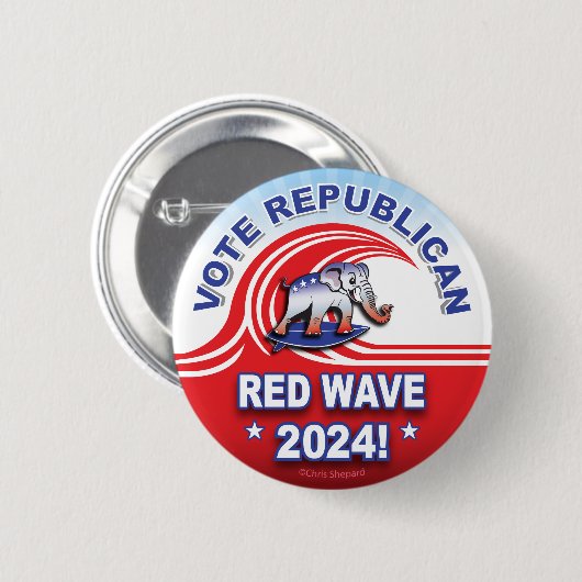 共和党レッドウェーブ2024津波サーフィンゾウ 缶バッジ (正面&裏面)