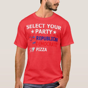 共和党員と民主党員とピザパーティー 面白い政治ジョーク Tシャツ