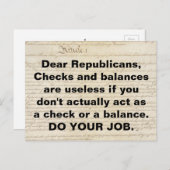 共和党員のチェックとバランスがあなたの仕事をする ポストカード (正面/裏面)