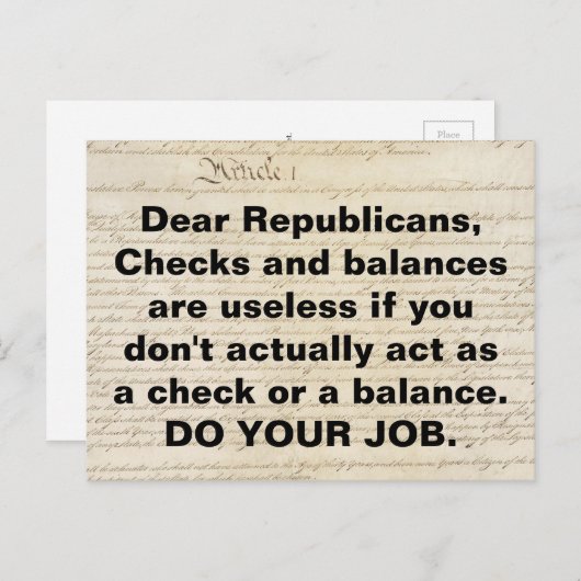 共和党員のチェックとバランスがあなたの仕事をする ポストカード (正面/裏面)