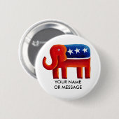 共和党象の名前をカスタムするまたはメッセージ 缶バッジ (正面&裏面)