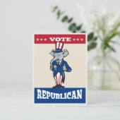 共和党象マスコットがアメリカ国旗を掲げる ポストカード (スタンド正面)