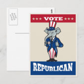共和党象マスコットがアメリカ国旗を掲げる ポストカード (正面/裏面)