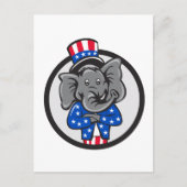 共和党象マスコットの腕がサークルカーを越えた ポストカード (正面)