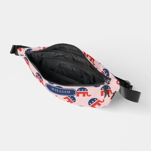 共和党象形赤ストライプ色カスタム ファニーパック (見開き)