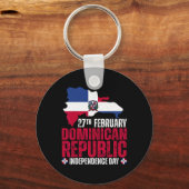共和国の独立記念日ドミニカ国旗と地図 キーホルダー (正面)